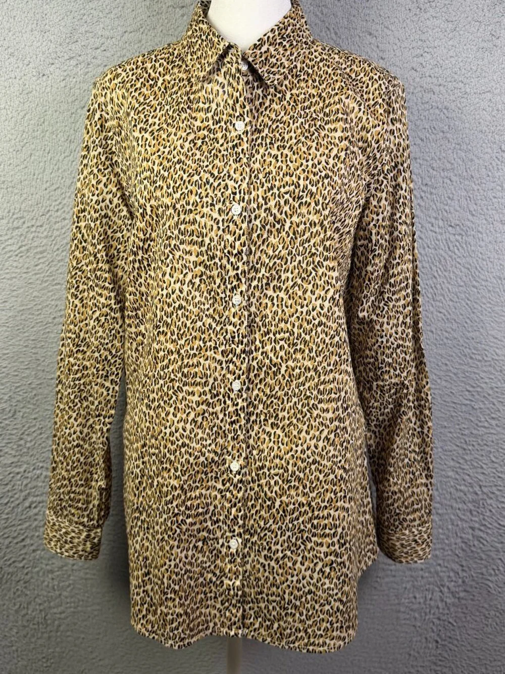 J Mclaughlin top Womens Large Brown Animal Print Button Up Long Sleeve Cotton - Picture 2 of 8